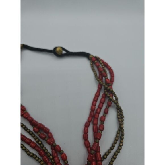 Vtg Southwestern Native American Brass Pendant Red Beads 18" - Picture 10 of 10